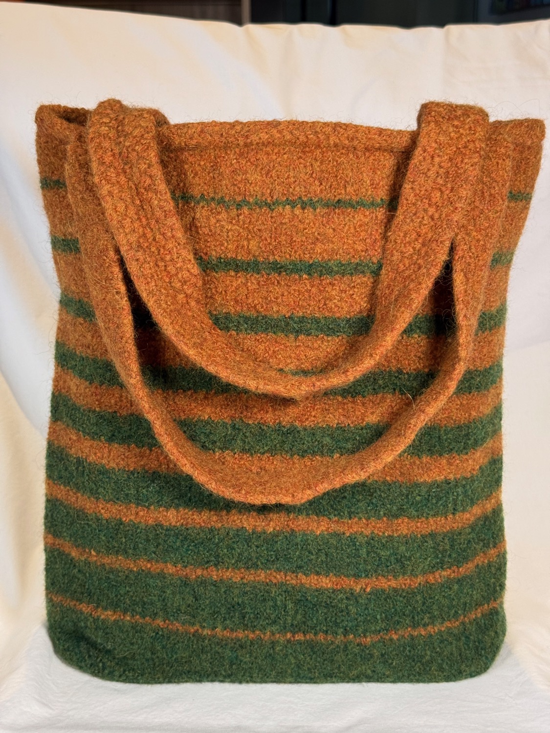 Forest green and burnt orange felted tote