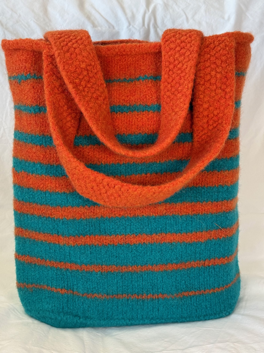 Turquoise and neon orange felted tote
