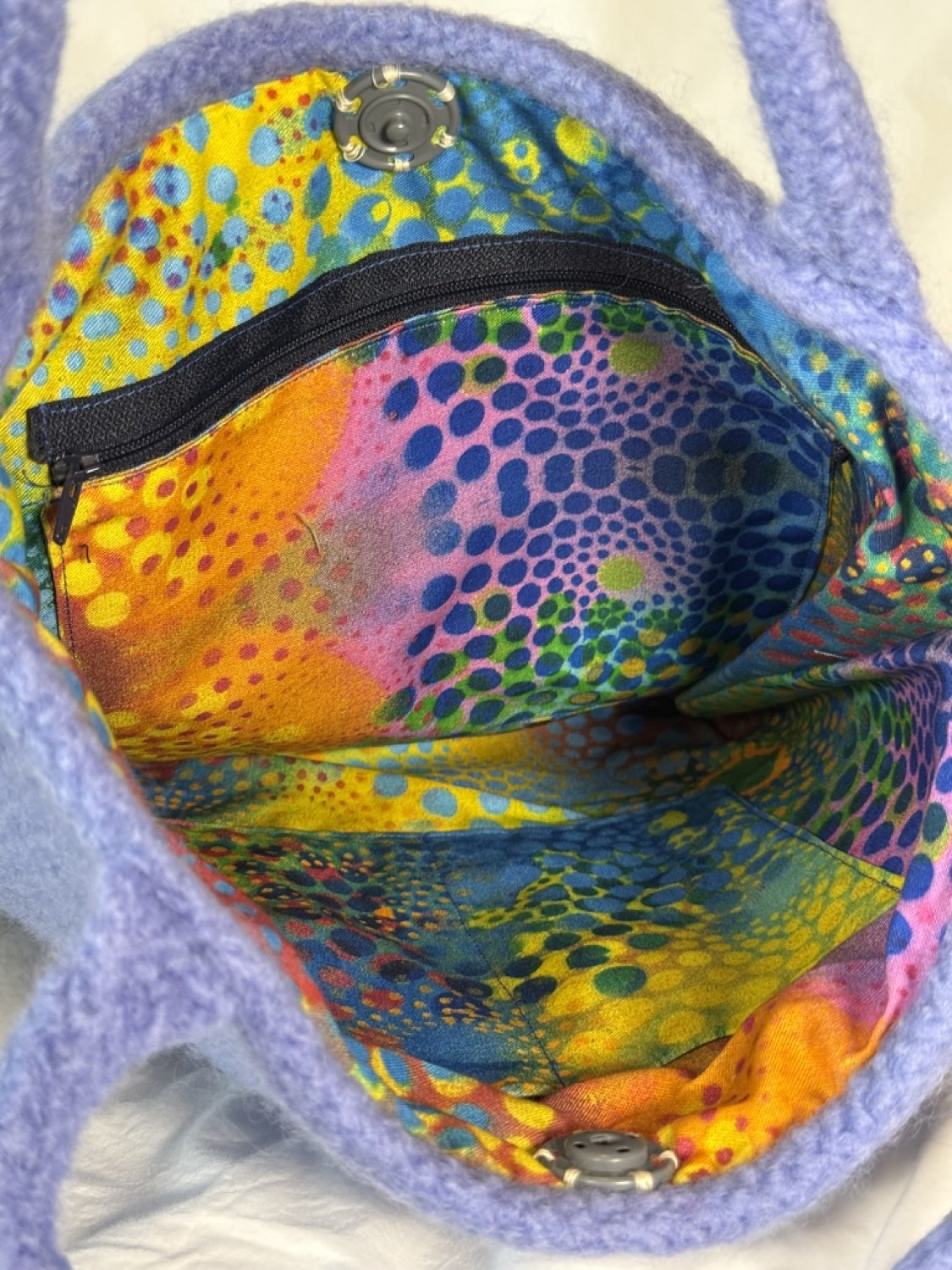 interior view showing bright multi-coloured lining